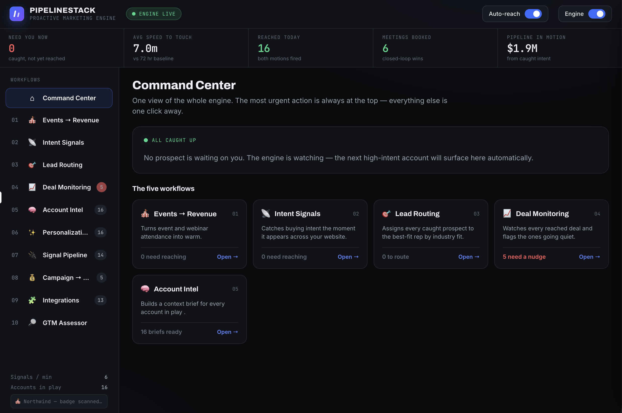 Command Center — one view of the whole engine